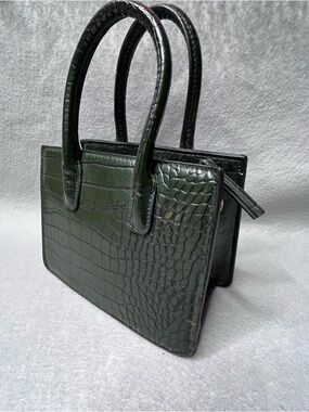 Dark Green Croc-Embossed Top-Handle Tote